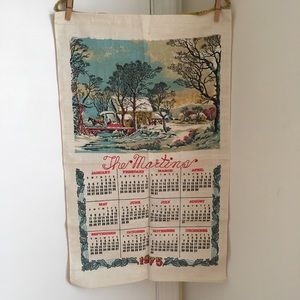 Vtg 1975 Winter Calendar Tea Towel